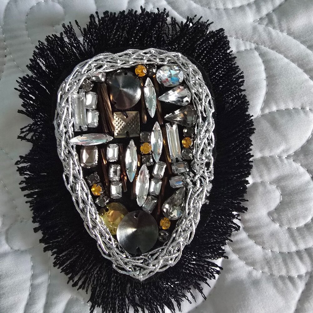 Vintage OOAK Statement Brooch Hair Fascinator Pin Rhinestone Floral Black